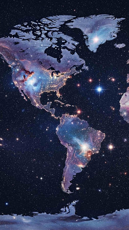 World map and galaxy. Elements of this image furnished by NASA.