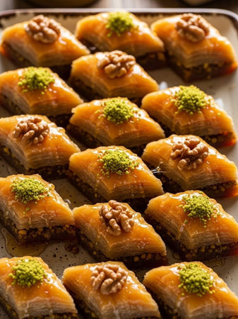 Traditional turkish dessert baklava with cashew, walnuts.の写真素材