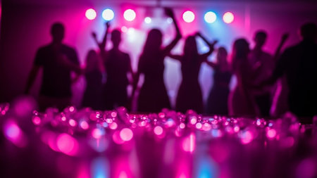 blurred background of people dancing in the night club and bokeh
