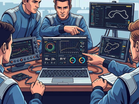 Vector illustration of a group of people working on computers in the office.