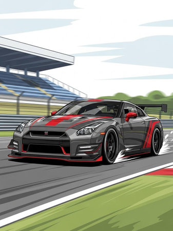 sport car on the race track. 3d render of sport car
