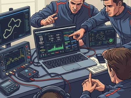 Team of engineers working on computers in the office. Vector illustration.