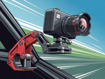 Digital camera on the highway. Vector illustration of a digital camera.