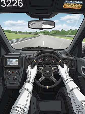 Driver's hands on the steering wheel of the car. Vector illustration