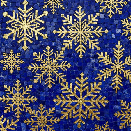 Snowflakes on blue mosaic background. Festive seamless pattern.