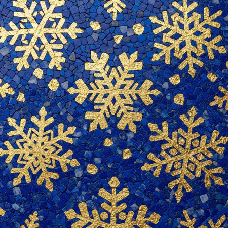 Snowflakes on blue mosaic background. Christmas or New Year patternの写真素材