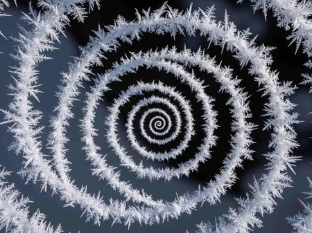 Frosty spiral on a black background. Abstract fractal.