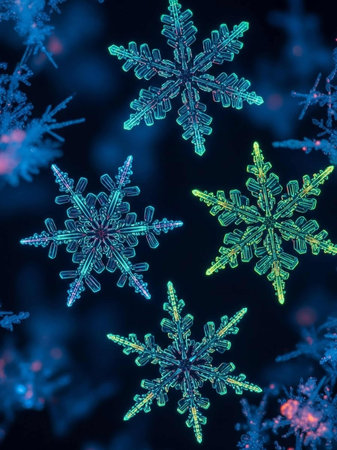 Snowflakes on a dark background. Christmas and New Year background.の写真素材