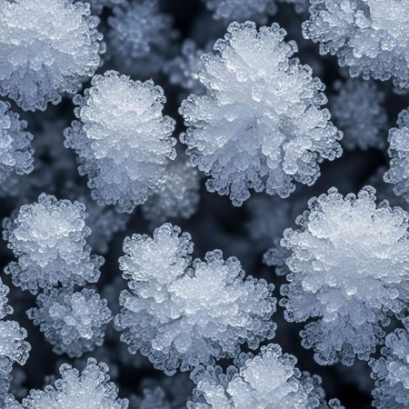 Snowflakes on a dark blue background. Macro photo of snowflakes.