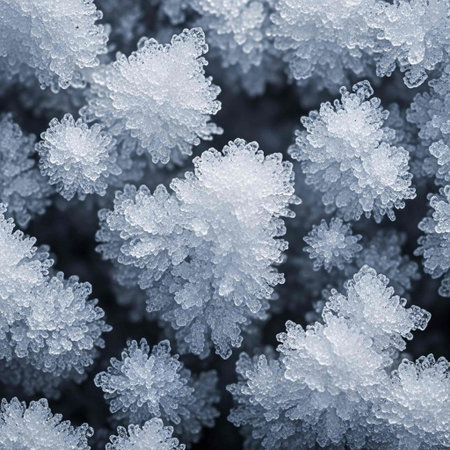 Close-up of frozen snowflakes. Abstract winter background.の写真素材