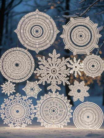 Snowflakes on a background of a winter forest. Winter background.