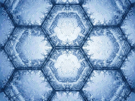 Abstract background with snowflakes and hexagons. Frosty pattern.の写真素材