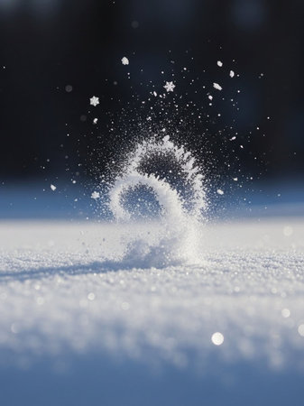 Falling snowflakes in the winter landscape. Shallow depth of fieldの写真素材