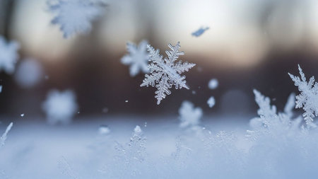 snowflakes on the background of the winter landscape. macro