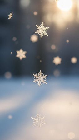 Snowflakes in the winter forest. Christmas and New Year background.