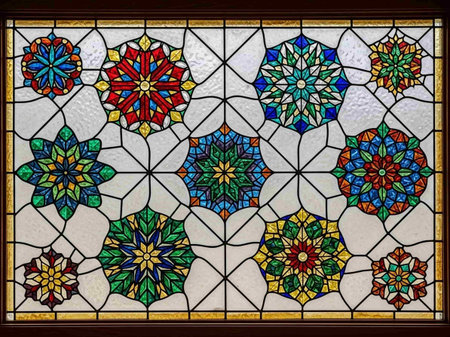 Colorful stained glass window in a church. Stained glass window.