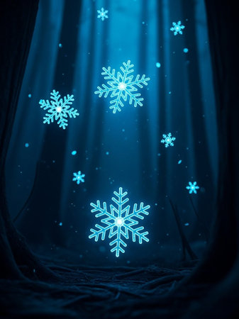 Snowflakes on blue curtain background. Christmas and new year concept