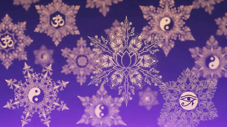 Snowflakes on a blue background. New Year and Christmas backgroundの写真素材