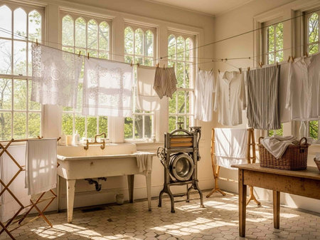Bathroom interior with washbasin in sunny dayの写真素材