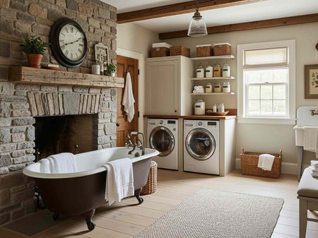 Luxury bathroom interior in a country style. 3d renderの写真素材