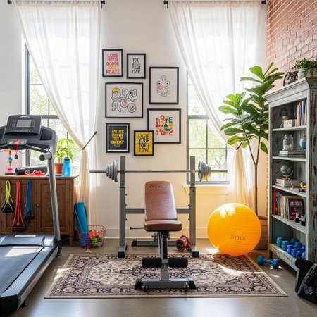 Interior of a fitness room with gym equipment and fitness equipments