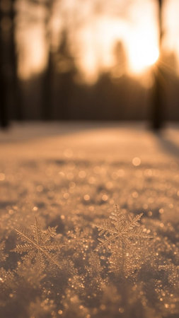 snowflakes on the background of the winter landscape at sunset