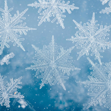 Snowflakes on blue background. Winter background with snowflakes.