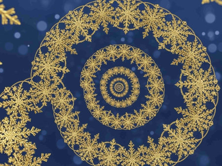 Gold snowflakes on a dark blue background. Christmas background.
