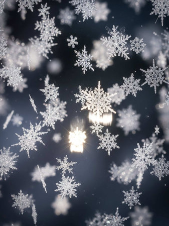 Snowflakes on a black background, Christmas and New Year backgroundの写真素材