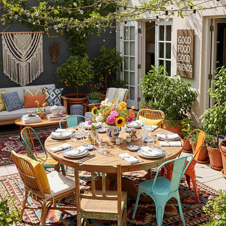 Luxury table and chairs in a terrace of an old house