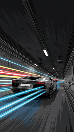 3D rendering of a high-speed sports car in a tunnel