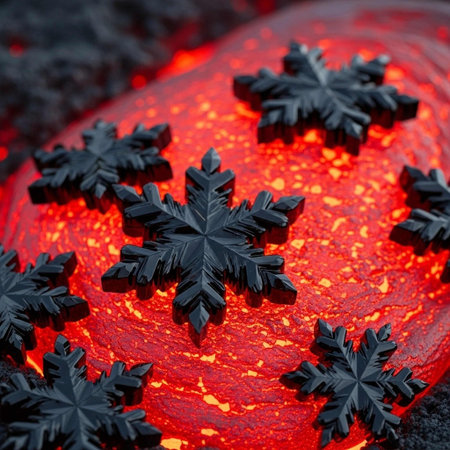 Christmas decoration with black snowflakes on red background, closeup