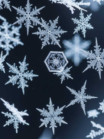 Snowflakes on a black background. Macro photo of snowflakes.