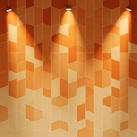 Abstract background with orange geometric pattern and spotlights. Vector illustration.の写真素材