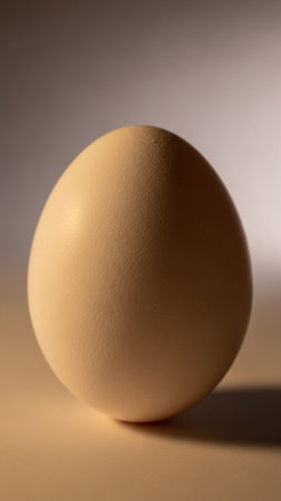 Close-up of a chicken egg on a light background, verticalの写真素材