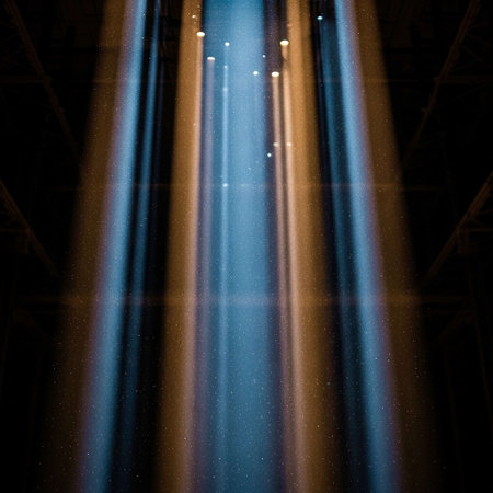 Stage lights in the dark. The rays of light from the stage.の写真素材