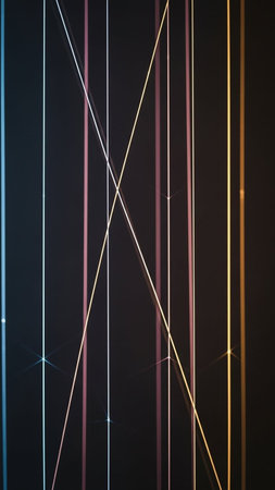Neon lines on a dark background. Abstract background for design.の写真素材