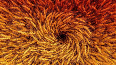 Ears of wheat in a spiral pattern. 3d illustration.の写真素材