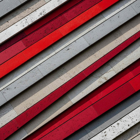 abstract background of red and gray stripes on the wall of a buildingの写真素材