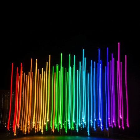 Colorful neon lights on a black background, close-up.の写真素材