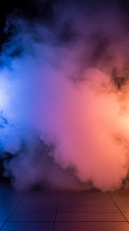 3D render of a colorful smoke on a black background with copy spaceの写真素材