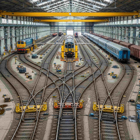 Railway station with cargo trains. View from above.の写真素材