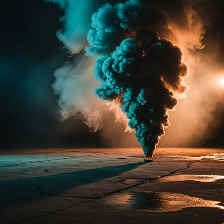 Smoke on a dark background. Environmental pollution.の写真素材