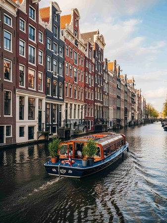 Beautiful view of Amsterdam canals and traditional dutch houses.の写真素材
