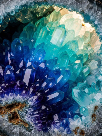 Colorful crystals of quartz, amethyst, turquoise, chalcedony, quartz, pyrite, semigem crystals geological mineral isolatedの写真素材