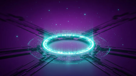 Abstract technology background. Futuristic glowing circle. 3D rendering.の写真素材