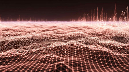 Data technology abstract futuristic illustration. Low poly shape with connecting dots and lines on dark background. 3D rendering. Big data visualization.の写真素材