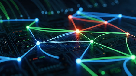 Futuristic technology background with circuit board and connection lines. 3d renderingの写真素材