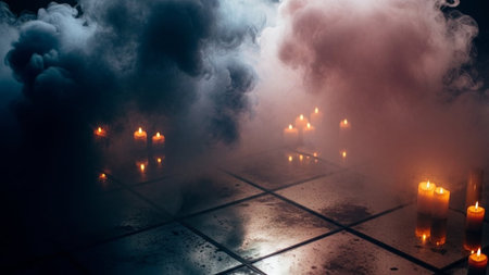 Candles burning in the dark, conceptual image of faith, spirituality and religionの写真素材