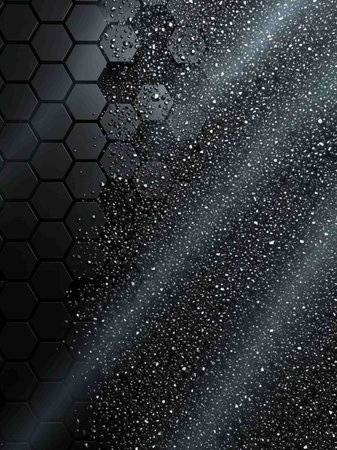 Water drops on a black hexagon background. 3d illustration.の写真素材